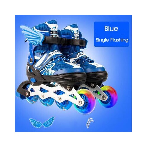 New-Children-Kids-Inline-Skate-Adjustable-Size-Flashing-Roller-Skating-Shoes-Girl-Boy-s-Patines-Blue